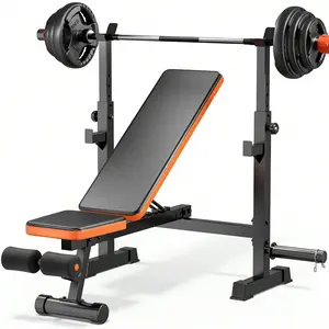 770lbs 5-In-1 Adjustable Weight Bench For Home Gym – Multi-Purpose Bench Press With Squat Rack, 7-Level Backrest & Barbell Storage | Full Body Strength Training (Black/Orange)