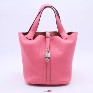 Pre-owned HERMÈS Leather Top Handle Bags Taurillon Clemence Picotin Lock 22 PM Bubblegum Pink B20242
