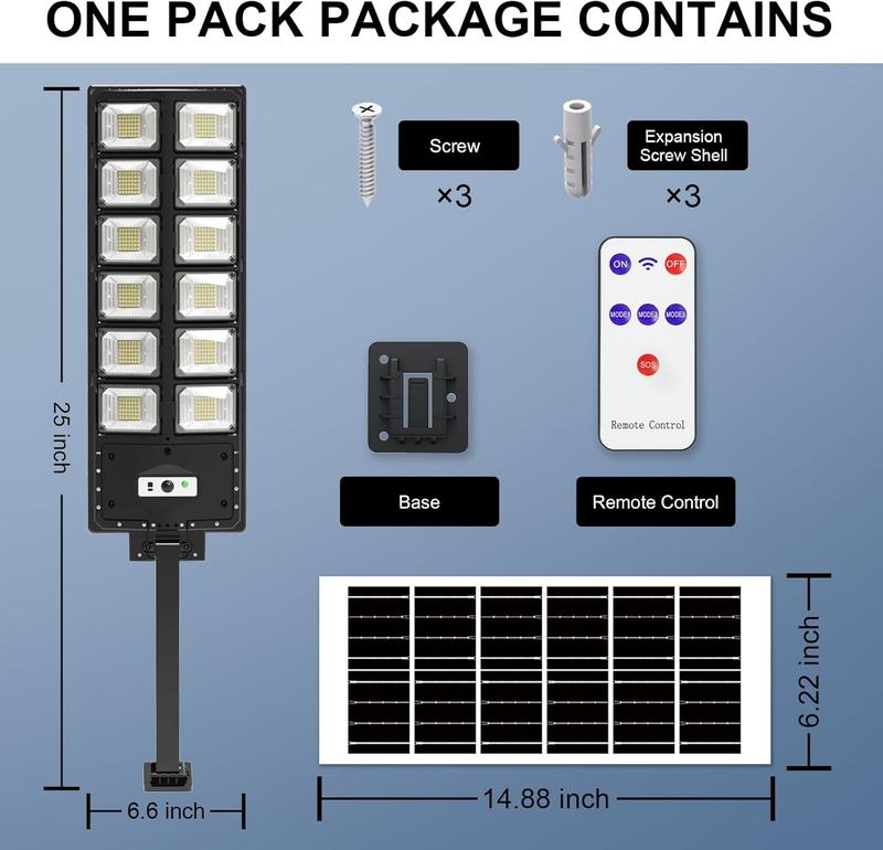 Solar Street Light with 3 Lighting Modes, remote control 504 LED Outdoor sensor light IP65 Waterproof for Garden Yard Commercial Light