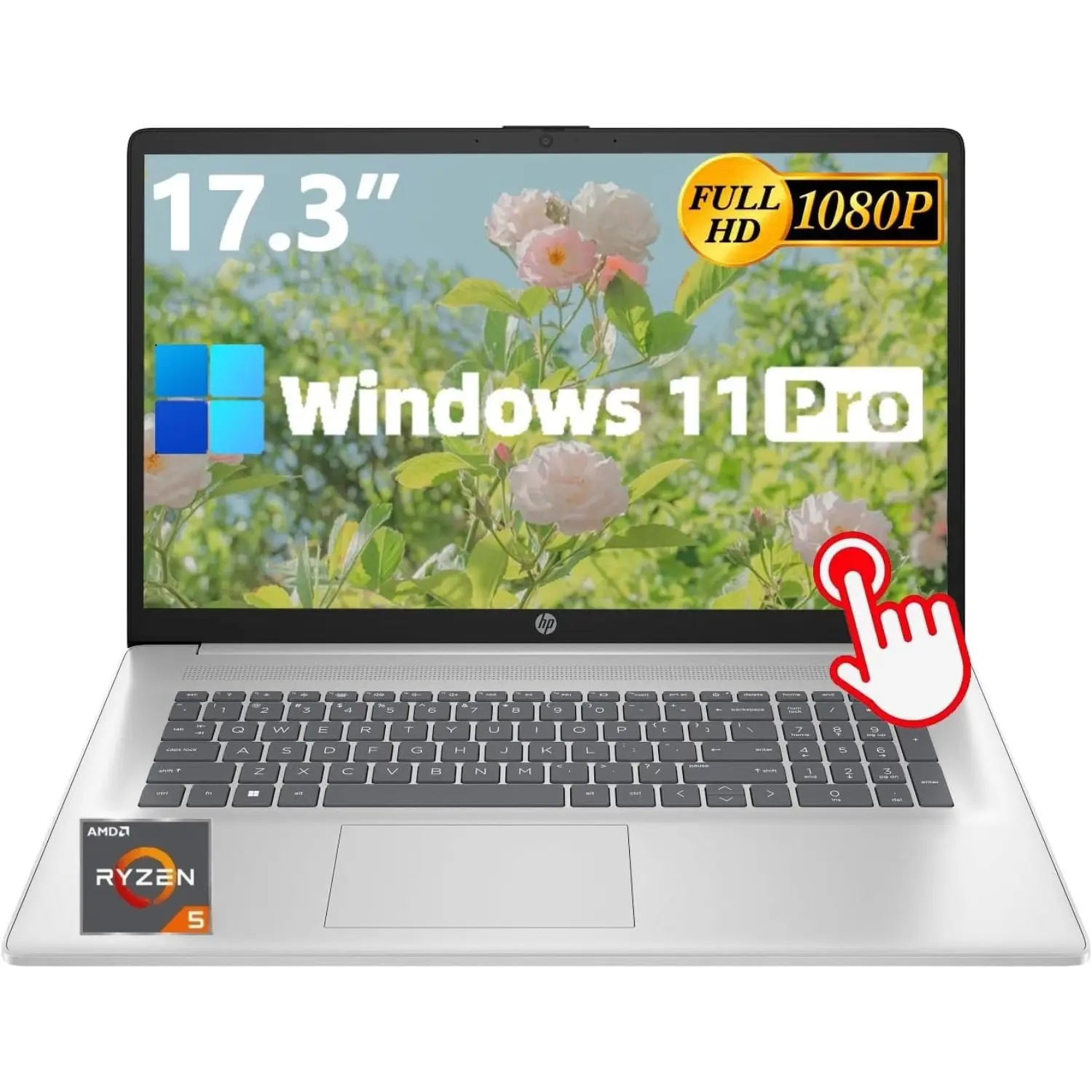 HP 17.3 Flagship Touchscreen Laptop Computer - 17.3" HD • Anti-Glare • AMD Ryzen 5 7530U(up to 4.5 GHz) • Win 11 pro • WiFi 6 • for Business & Student •  Silver