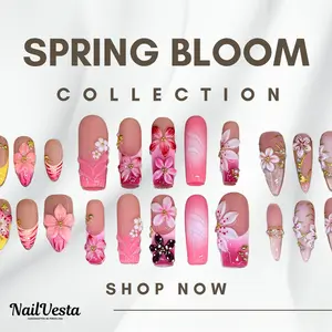 NailVesta SPRING BLOOM COLLECTION – 100% Handcrafted 3D Press-On Nails | Reusable, Long-Lasting, Salon-Quality
