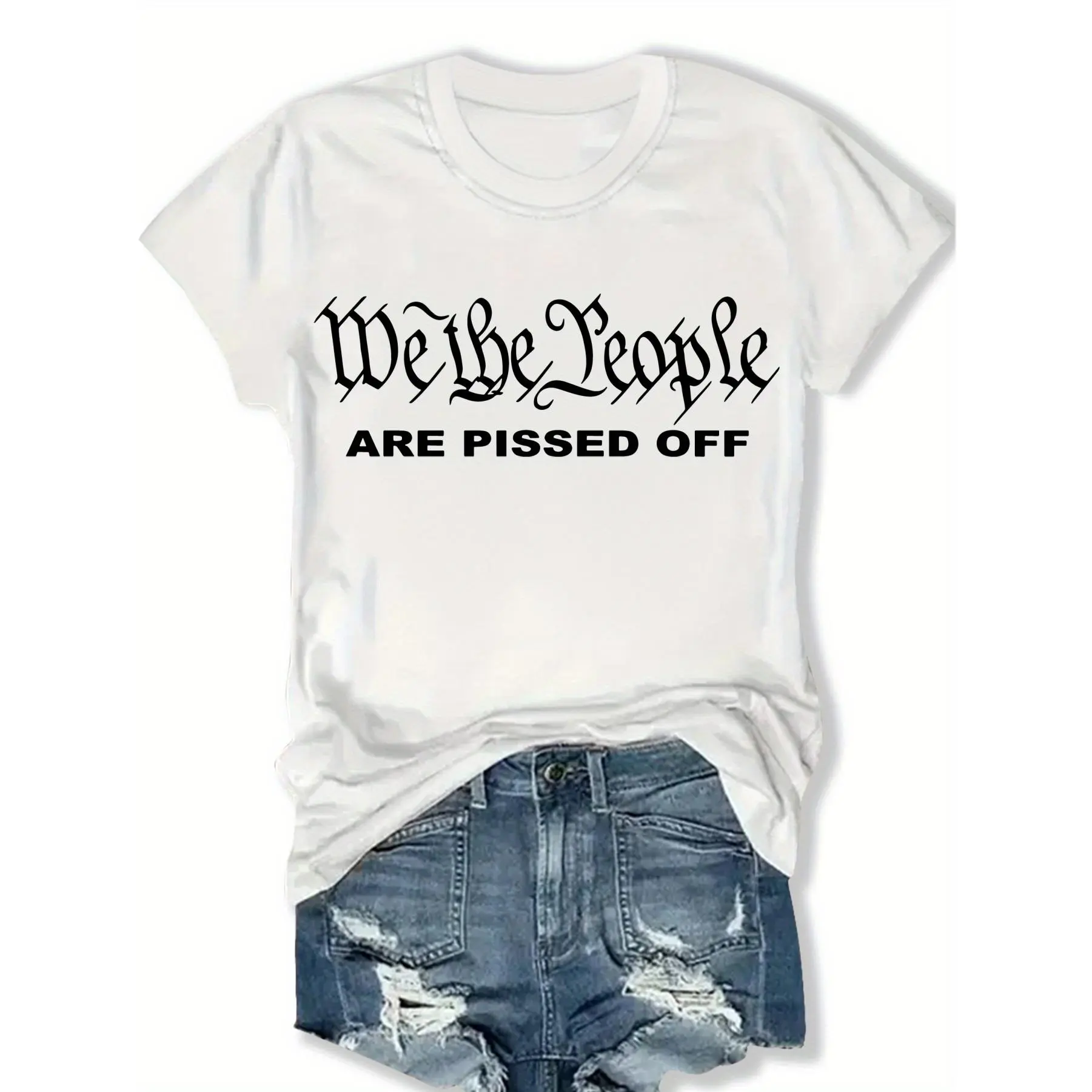 [Plus Size Casual Top] Plus Size Women's Casual Top - Short Sleeve Letter Print Oversized Round Neck Summer and Spring Clothing