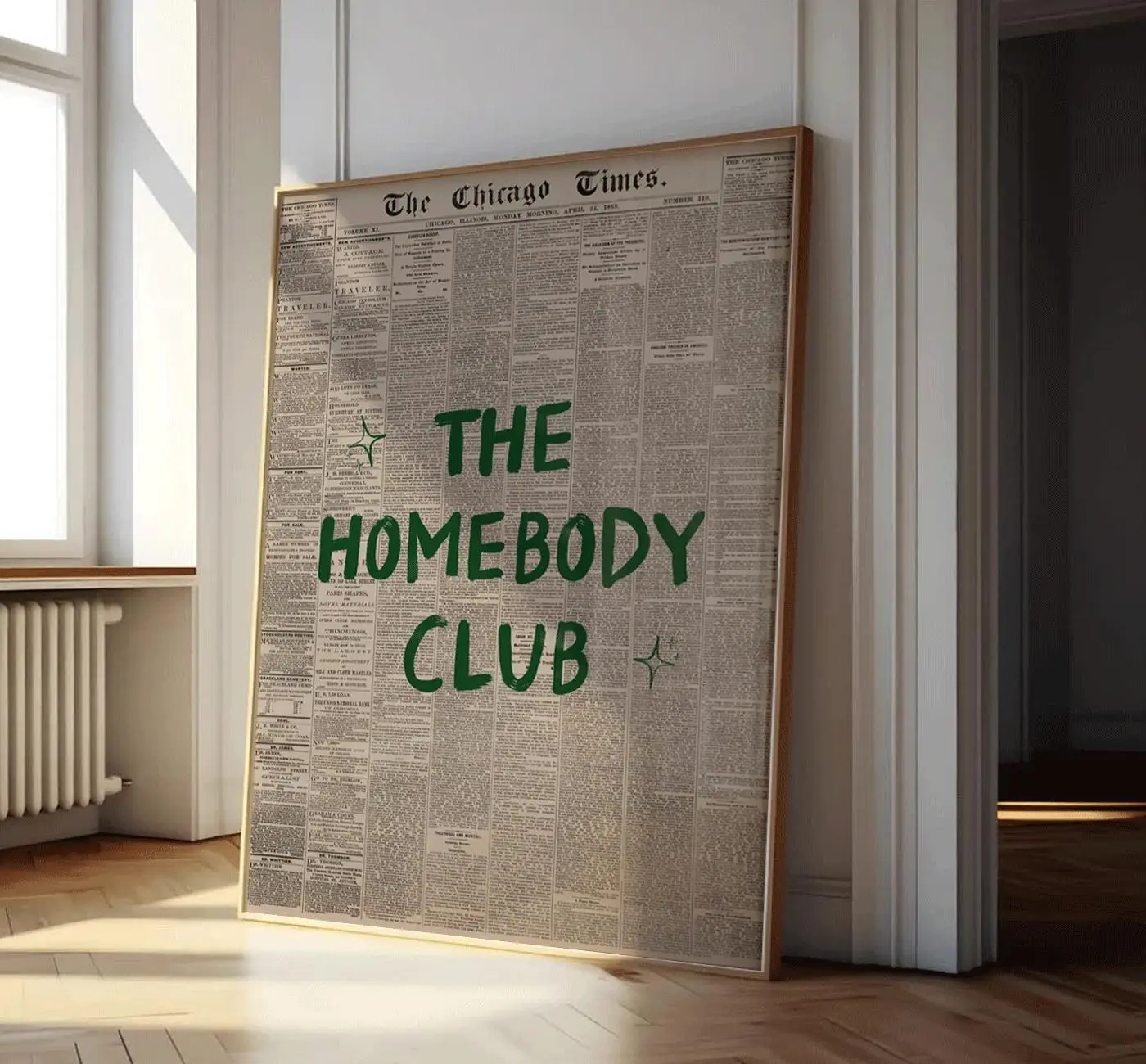 Green The Homebody Club Newspaper Print, Trendy Retro Newspaper Print, Retro Typography Poster, Dorm Room Prints, Aesthetic Apartment Art