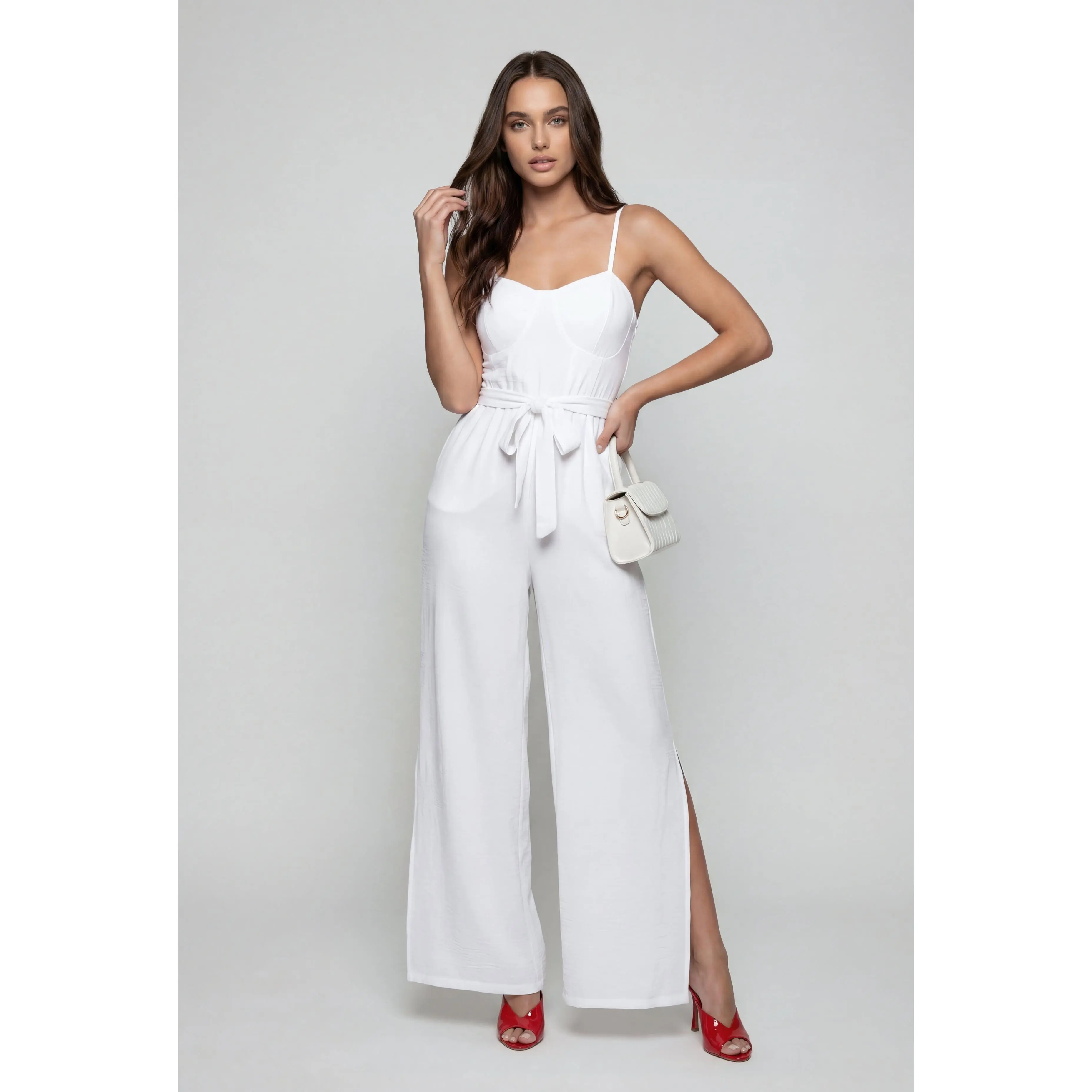 Sweetheart Slit Wide-Leg Jumpsuit