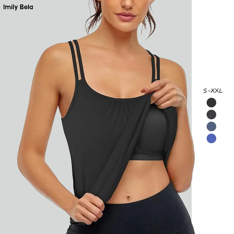 Imily Bela Built-In Bra Tank - Racerback Yoga Top with Shelf Bra | Workout Essential for Gym & Run