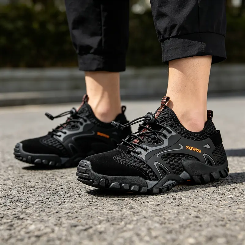 Men's Outdoor Hiking Shoes Non-Slip Trail Running Sneakers Breathable Mesh Trekking Walking Shoes with Quick Lacing System Lightweight Athletic Footwear