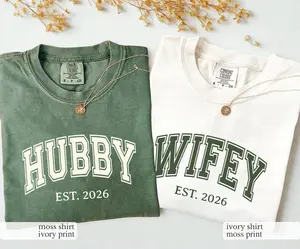 Comfort Colors Wifey and Hubby Shirt, Wedding Party Shirt, Honeymoon Tee, Wedding Tee, Wife and Hubs Shirts, Just Married Shirts, Matching Couple Shirt