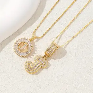 Initial Pendant Necklace for Men Womens,  Plated Square Letter Capital Necklace Alphabets from A-Z Figaro Chain Necklace