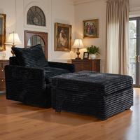 Black Plush Corduroy Swivel Chair+Ottoman