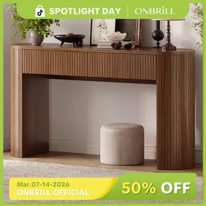 【SPOTLIGHT DAY】ONBRILL 55 Inch Console Table with 2 Drawers, Fluted Entryway Tables with Storage, Sofa Table Behind The Couch, Hallway Tables, Mid-Century Modern Foyer Table for Entryway, Hallway, Living Room