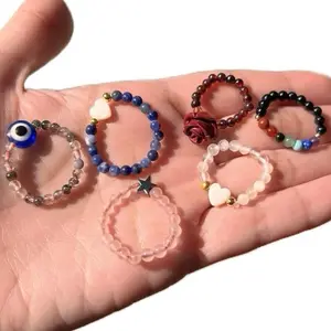 Decorative Bead Crystal Stretchy Rings - Love, Abundance, Protection Intentions Personalization Options