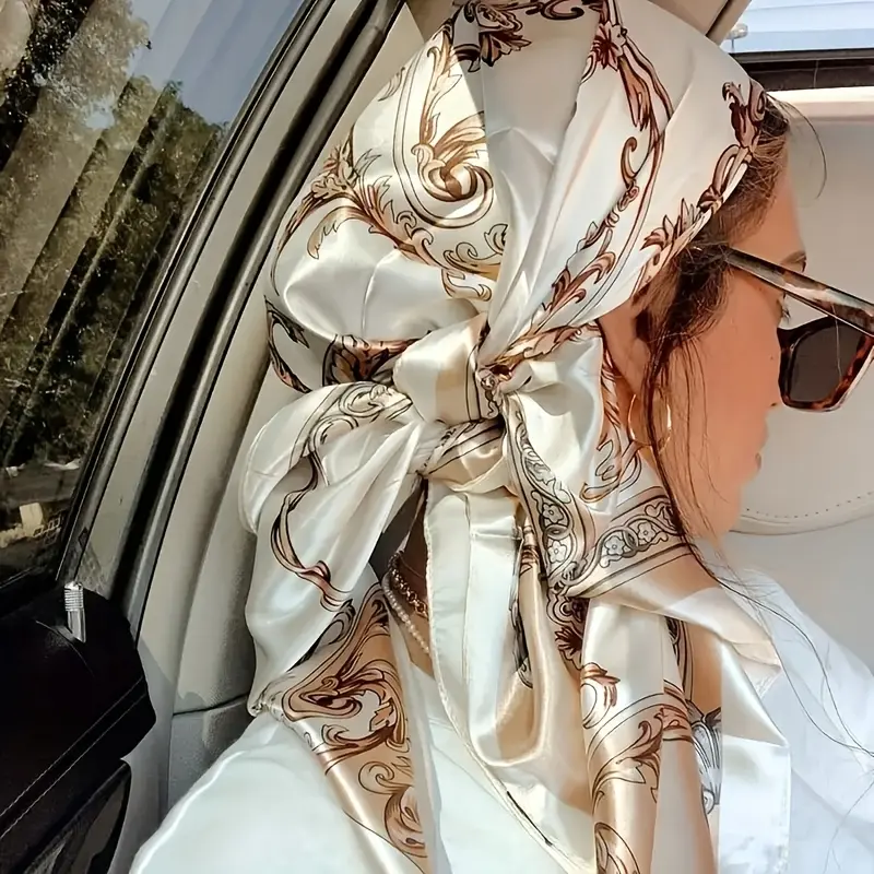 Fashion Korean Style Women's Scarf, Lightweight Soft Square Shawl, Retro Printed Headscarf, Versatile All-Season Accessory for Daily Wear, Soft Warm Shawl