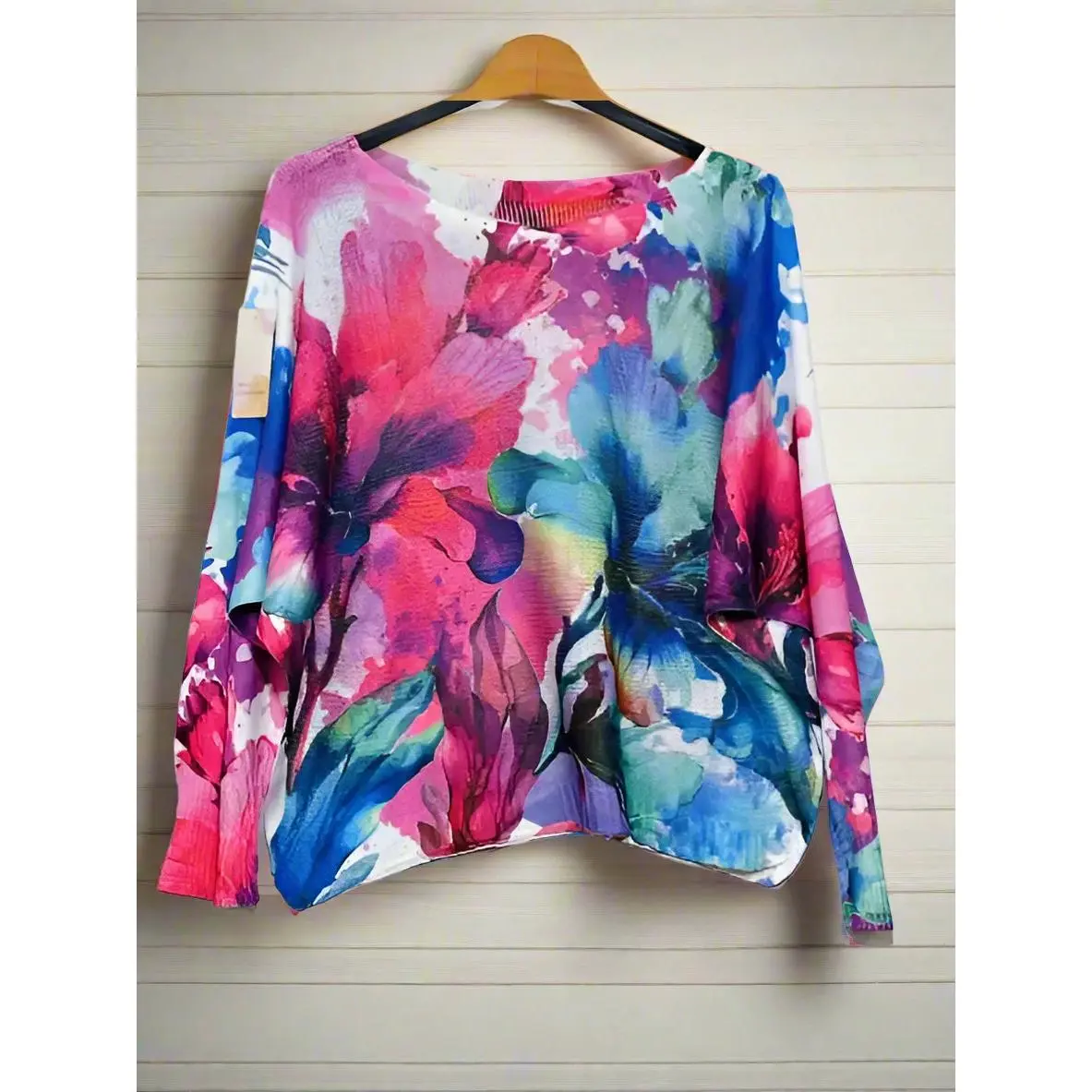 Fuchsia Floral Round Knit Printed Sweater Womenswear Knitwear Womenswear Knitwear