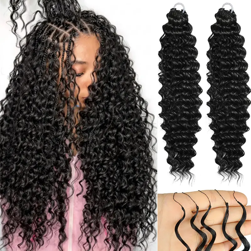 Miracle Knots Feather Crochet Hair, Synthetic Hair Extensions Deep Curly Crochet Hair Pre-Separated 85g/Pack (50 Strands Per Pack）– Knotless Boho Braids, 4-5 Packs for Full Head, Textures Protective Hairstyles For Black Women