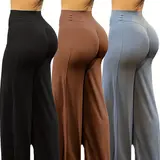 Women's 3-Piece High-Stretch Polyester Blend Plus Size Wide-Leg Yoga Pants - Solid Colors, Long Design, Athleisure Bottoms, Comfy Gym Clothes for Sports, Casual Sporty Plus Size Clothes