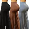 Women's 3-Piece High-Stretch Polyester Blend Plus Size Wide-Leg Yoga Pants - Solid Colors, Long Design, Athleisure Bottoms, Comfy Gym Clothes for Sports, Casual Sporty Plus Size Clothes