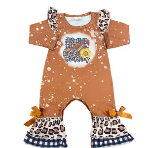 C baby girl clothes football season sunflower ruffles newborn winter clothes baby stuff onesie zip romper