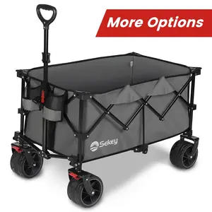 Sekey 330Lbs Collapsible Wagon Cart, 220L Heavy Duty Foldble Garden Wagon, Folding Push Cart with All-Terrain Wheels for Shopping, Beach, Camping, Grocery, Outdoor, Patio (Gray) Sekey
