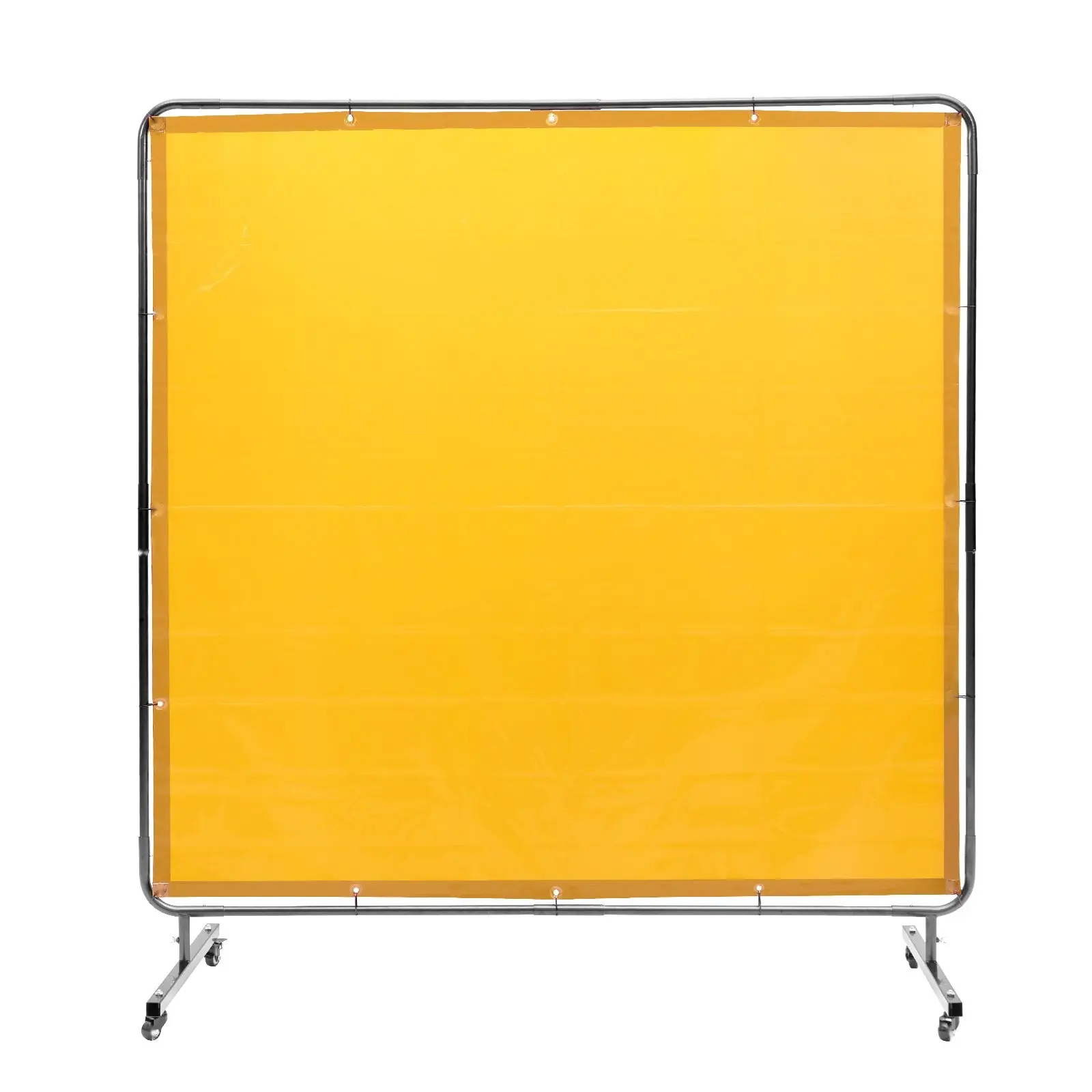 Welding Screen With Frame, 6 Ft By 6 Ft Flame-Resistant Vinyl Welding Curtain, Portable Moveable Safety Barrier On Four Swivel Wheels, Two Lockable, Industrial Workshop Yellow, Great For Workshops And Job Sites
