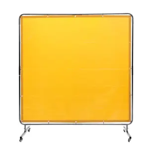 Welding Screen With Frame, 6 Ft By 6 Ft Flame-Resistant Vinyl Welding Curtain, Portable Moveable Safety Barrier On Four Swivel Wheels, Two Lockable, Industrial Workshop Yellow, Great For Workshops And Job Sites