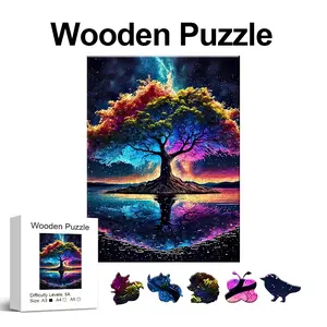 Colorful Wooden Puzzle Tree Shape, Unique Irregular Animal Design, Perfect Gift for Lovers & Friends, DIY Home Decor Toy Game, Wooden Jigsaw Puzzle
