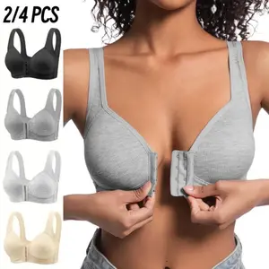 EssElegance 2/4 Pack Front Closure Push Up Bra Women Wire-Free Cross Back Lingerie Seamless Side Support Breathable Summer Intimates 2026