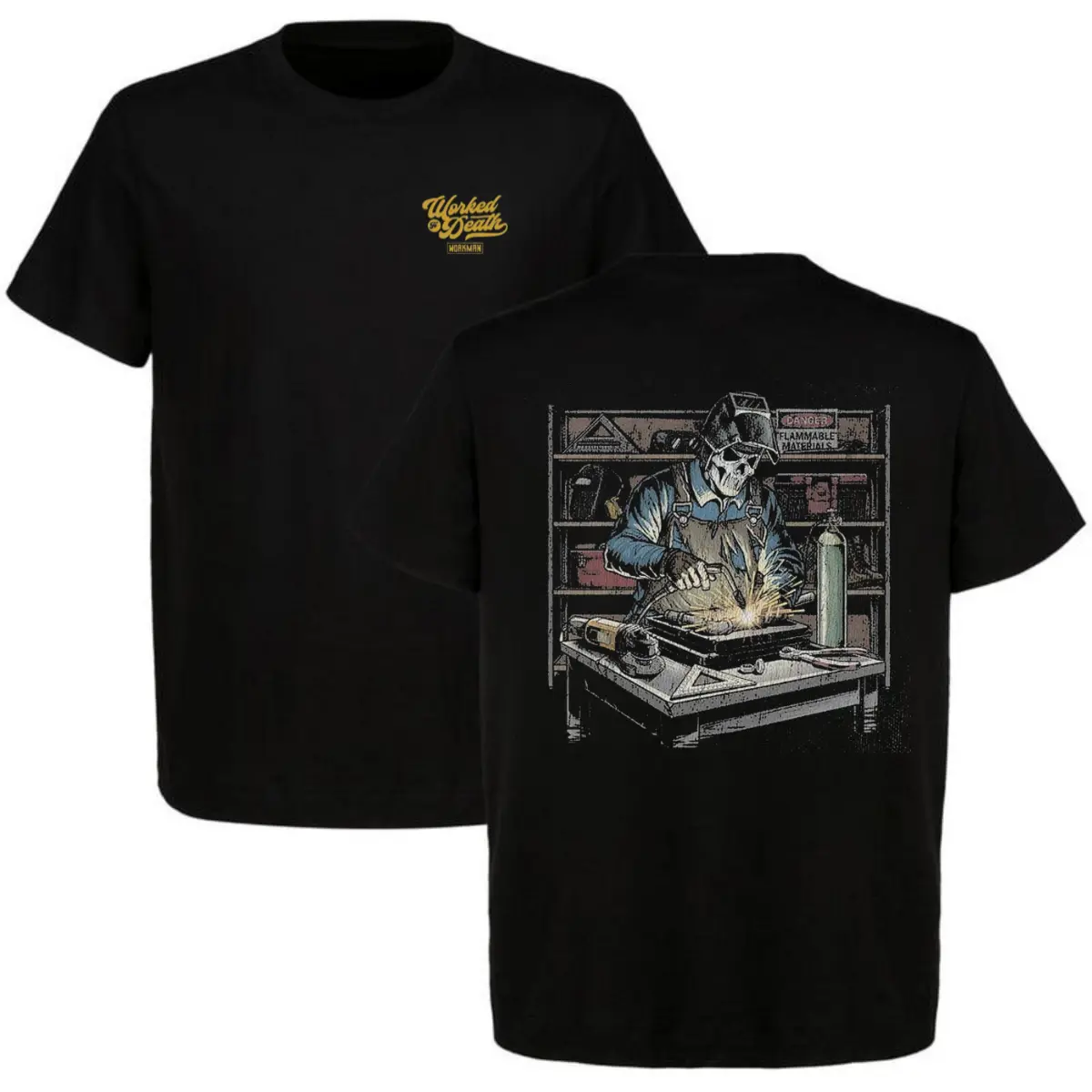 Worked to Death Welder T-Shirt for Men, Short-Sleeve Breathable Cotton Graphic Art Print Tee for Mechanics & Metalworkers, Apprentices