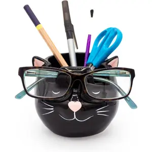 Glasses Holder Stand and Vase - Black  Ceramic Sunglasses and Eyeglasses Stand  Lady  Display and Decor Organizer for Desk Accessories and Stationary Items