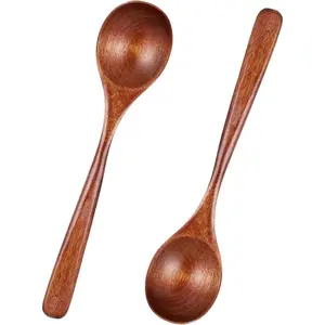 2 count Wooden Spoons for Eating, 7 Inch  Soup Spoons Long Handle  Teaspoons Woods Table Spoon for Cooking Wooden Serving Spoon for  Coffee Honey Desserts Cereal