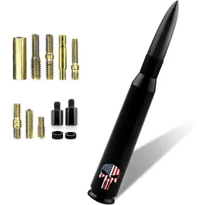 Car Bullet Antenna, Skull American Flag Pattern Truck Bullet Antenna, Car Truck Exterior Decoration Accessories, for GM Chevy Silverado 1500 3500 HD Avalanche GMC Sierra 1500 3500 (Black)