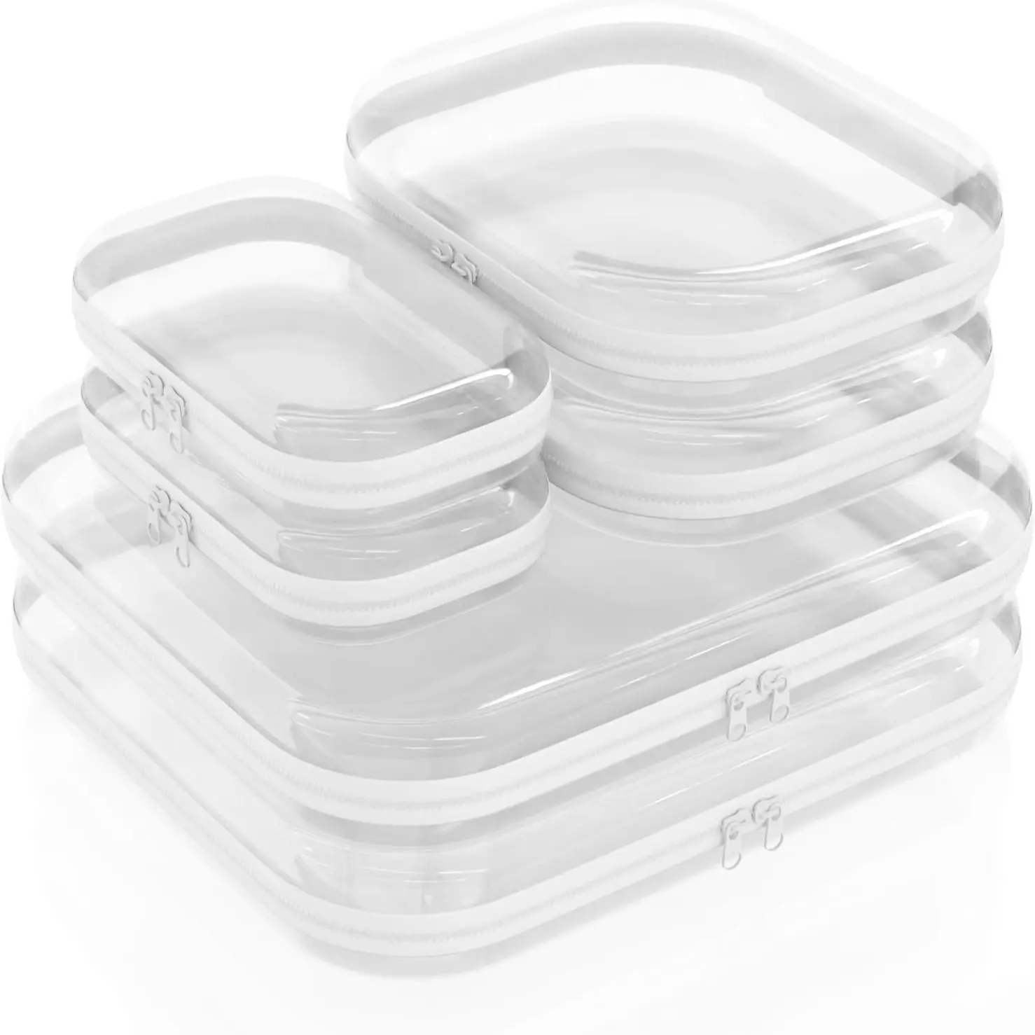 6PCS Clear Hard Shell Zipper Case for Storage, Portable Waterproof Cosmetic Bag with Zipper, Plastic Clear Pencil Case, Toiletry Pouch, Travel Organizer, Toy Storage Bins, Pencil Holder