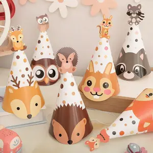 6pcs Forest Animal Birthday Hats, Jungle Party Decorations, Tiger, Elephant, Lion, Giraffe, Monkey, Zebra, Photo Props, Wedding Accessories