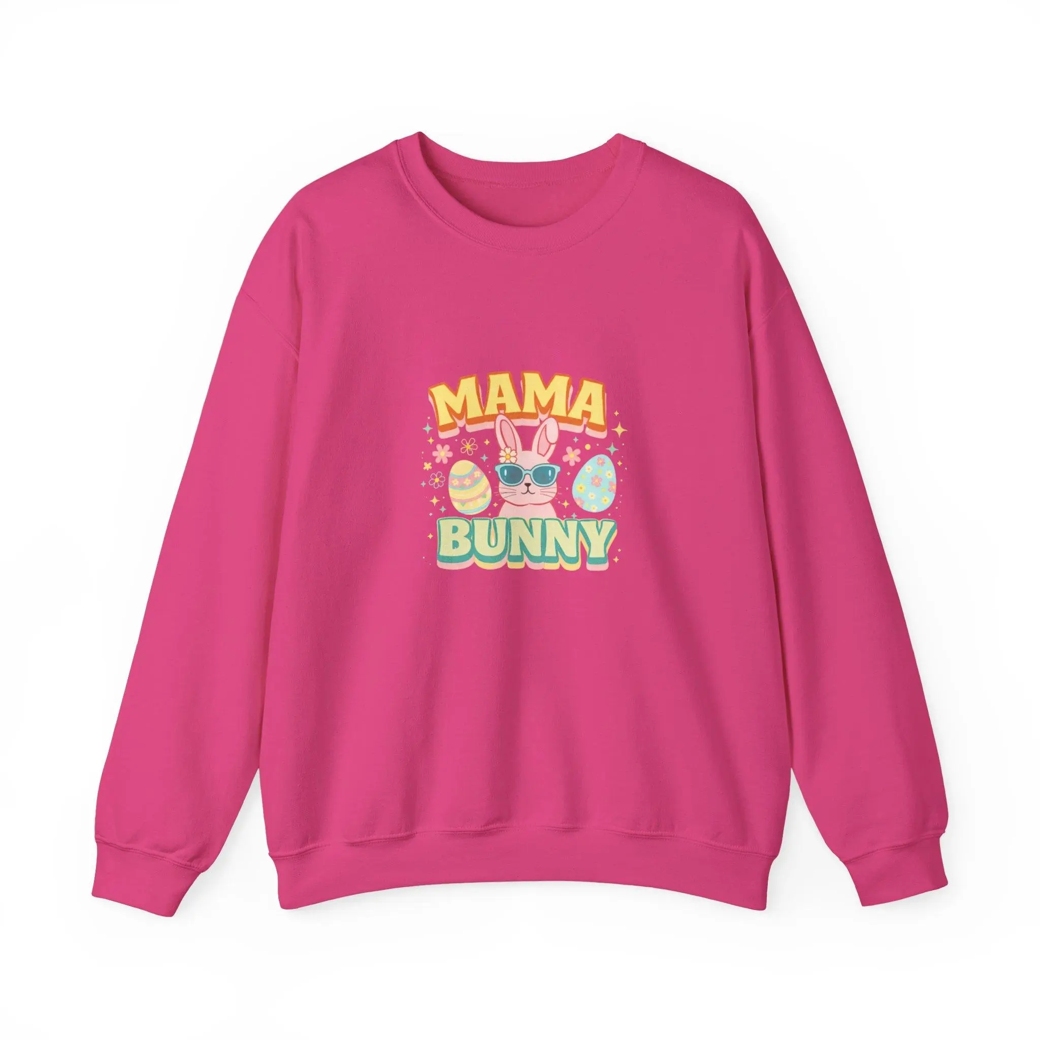 Women's Mama Bunny Sweatshirt, Soft Embroidered Knit Crewneck Pullover with Ribbed Details for Jeans and Leggings, Casual, Cotton, Machine Washable, Slip, Tubular Cut, Lady, Long Sleeve, Piece, Round Neck, Casual Wear, Embroidery Motif, Tops, Printed