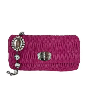 Pre-owned miu miu Lambskin Shoulder Bags MiuMui Pink Nappa Crystal Shoulder Clutch Bag