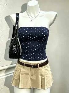 🔥 Navy Polka Dot Tube Top 🤩 It Girl Aesthetic Strapless Crop Top, Slim Fit Bandeau, Viral Summer Must-Have for Y2K & Clean Girl Vibes ✨ #OOTD #TrendingFashion