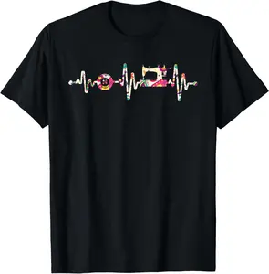 Hobby Sewing Machine Heartbeat Sewing Casual Short Sleeve Cotton T-Shirt