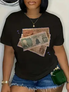 100% Cotton Unisex Food Stamp Funny Gangster Foodstamps Graffiti Tees 90s T-Shirt