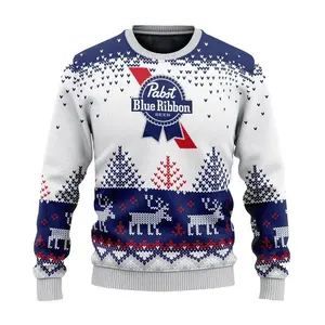 Custom Pabst Blue Ribbon Reindeer Christmas Ugly Sweater