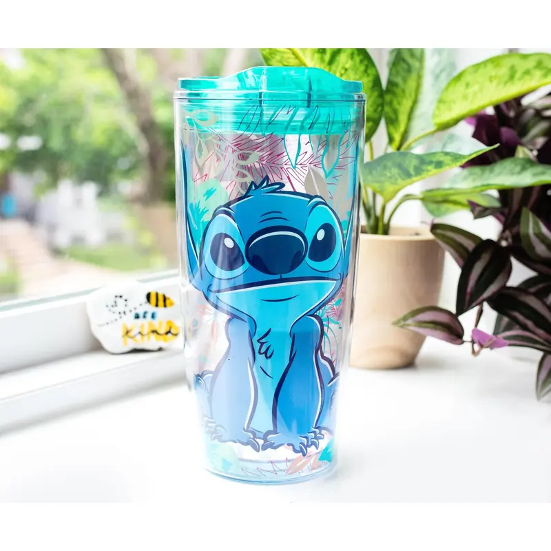 Disney Lilo & Stitch Character Portable Beverage Travel Tumbler with Slide-Close Lid, 20 oz, by Toynk x Silver Buffalo
