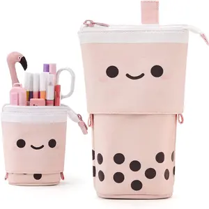 ANGOOBABY Standing Pencil Case Cute Telescopic Pen Holder Kawaii Stationery Pouch Makeup Cosmetics Bag for School Students Office Women Teens Girls Boys Christmas Gift (Pink)