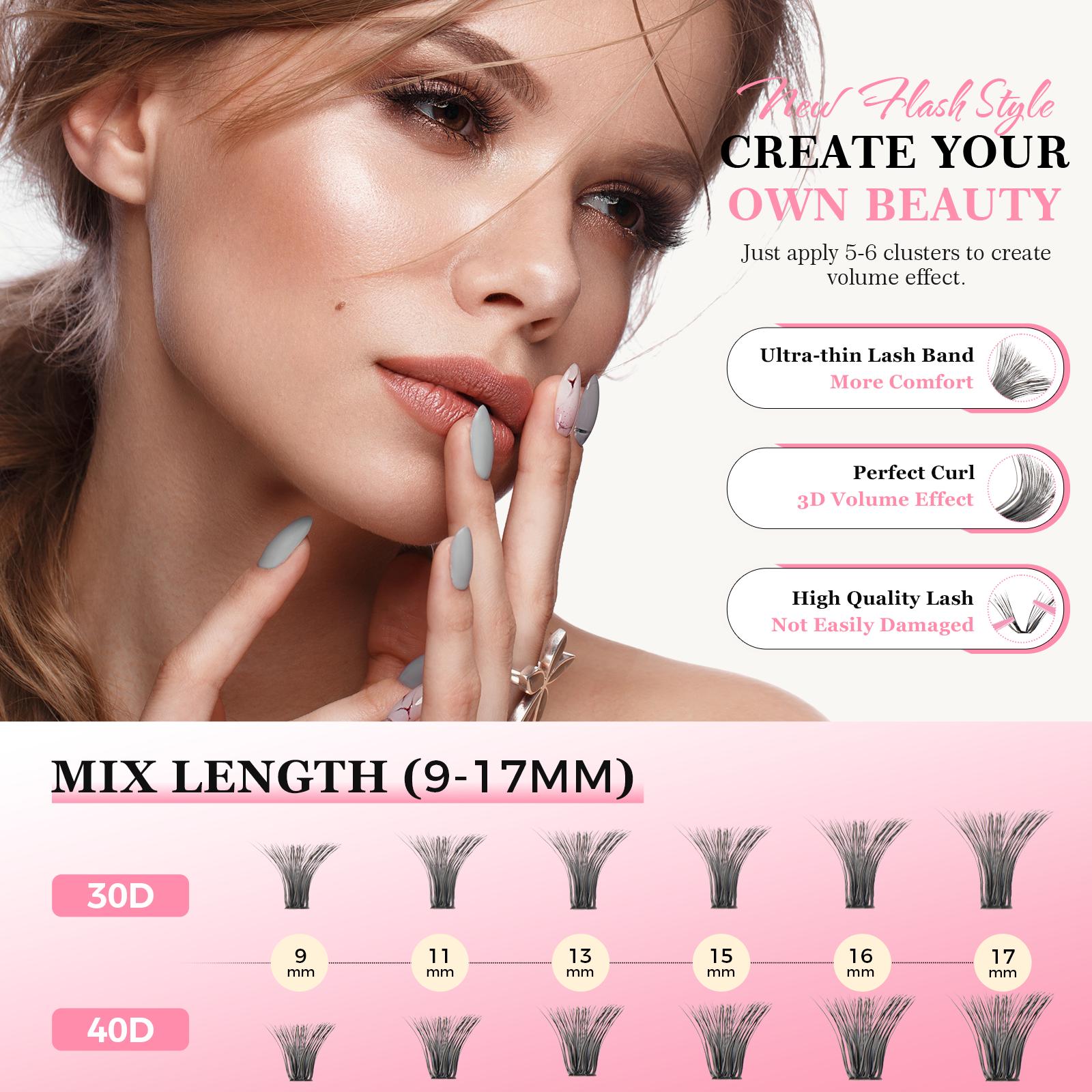 Personalized Eyelash Extension Set with Mixed Lengths Adhesive Sealant Remover Tweezers Curler for Natural Lashes Women's Professional Eye Makeup Accessories Flawless Finish - Cosmetic