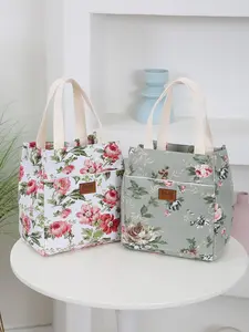 Vintage Floral Fabric Handbag, Thick Design, Front Zip Pocket, Portable Storage Bag, Fashionable Shopping Bag, Ideal for Shopping and Daily Use