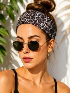 6 Pcs Leopard Print Hair Bands, Headband Set, High Elasticity Sports Yoga Sweatbands, Bohemian Style, Polyester Fiber, All-Season Headbands, Soft Hair Clips