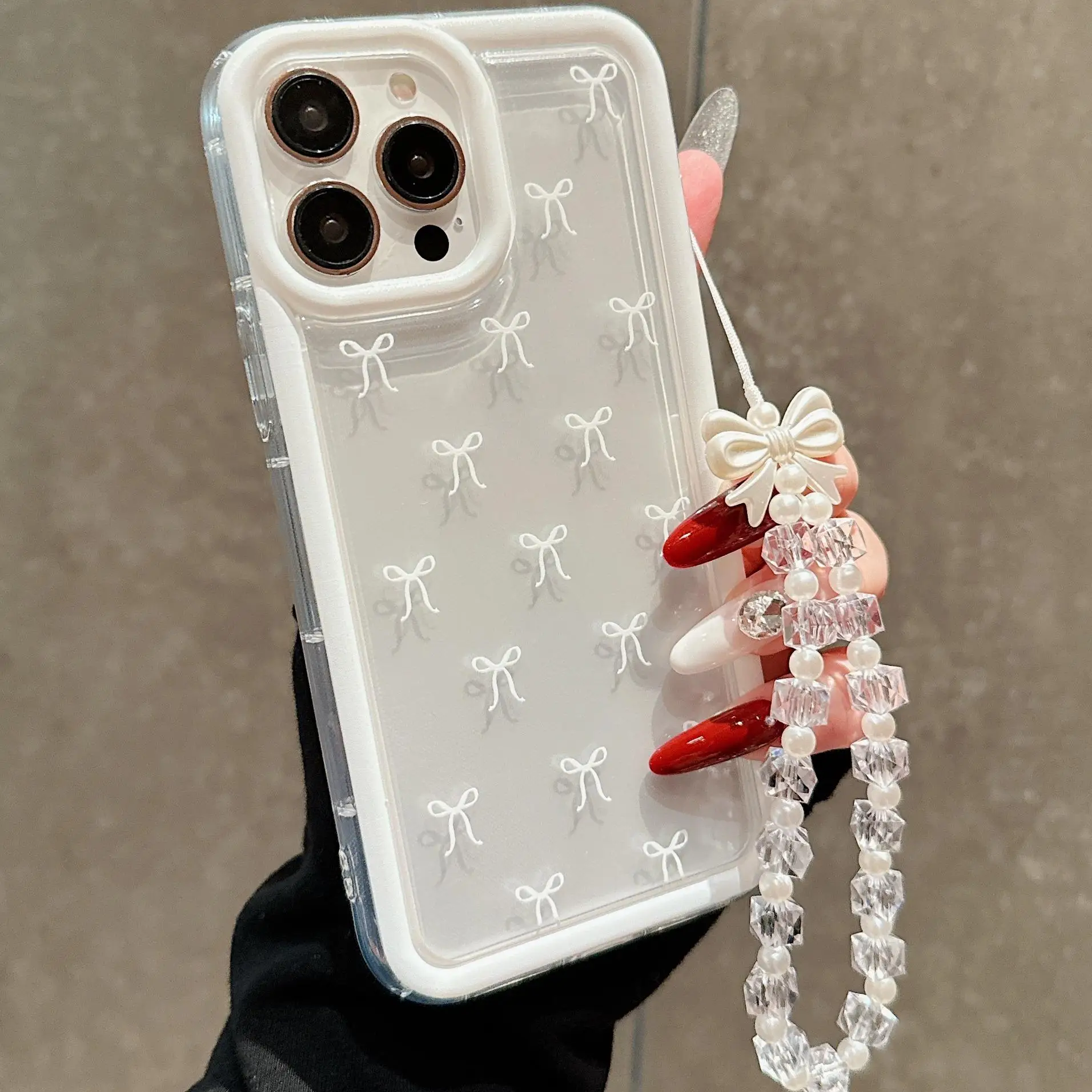 Bowknot Pattern Clear Phone Case, Fashion Phone Protective Cover with Lanyard, Phone Accessory Compatible with iPhone