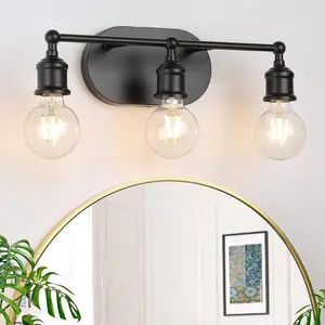 Bathroom Light Fixtures, 3-Light Black Vanity Light, Vintage Wall Sconce Lighting, Modern Wall Light Vanity Light, E26 Base Porch Wall Lamp(No light source included)