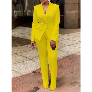 Elegant Double-Breasted Long Sleeve Two Piece Suit Set with Pants