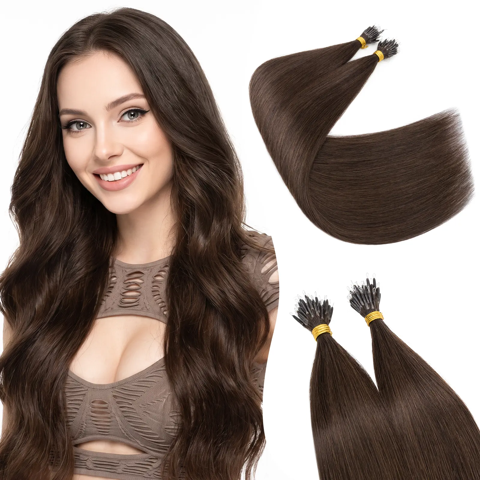 SEGOHAIR Nano Bead Hair Extensions 100% Human Hair Jet Black 14''-24'' 50PCS 35g Invisible Nano Beads, No Shedding, Seamless Blend, Long Lasting Cold Fusion Hair Extensions for Natural Length & Volume