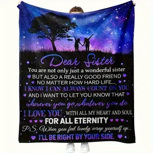 Sister Love Letter Flannel Blanket Comfortable All-Season Throw with Heartfelt Message Machine Washable Perfect for Outdoor, Beach, Camping, Home Sofa, Office and Pet Use, Blanket, birthday Gift Christmas Halloween Thanksgiving Gift