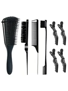 The straight hair comb set is suitable for wigs/thick/wavy/curly/natural hair, mouse tail comb, 8 rows, edge brush, used for weaving, splitting, styling and straight hair, Hair styling combs