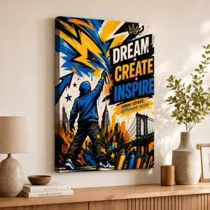 "Urban Graffiti 'Dream Create Inspire'" Canvas Wall Art, NYC Street Art Style Print, Aesthetic Living Room Bedroom Decor, Motivational Modern Statement Poster Gift,wall decor,poster.